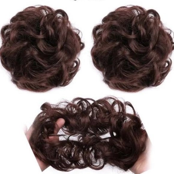 Messy Bun Hair Piece Updo Scrunchies Synthetic Hair Extensions Dark Rich Brown - Picture 3 of 5